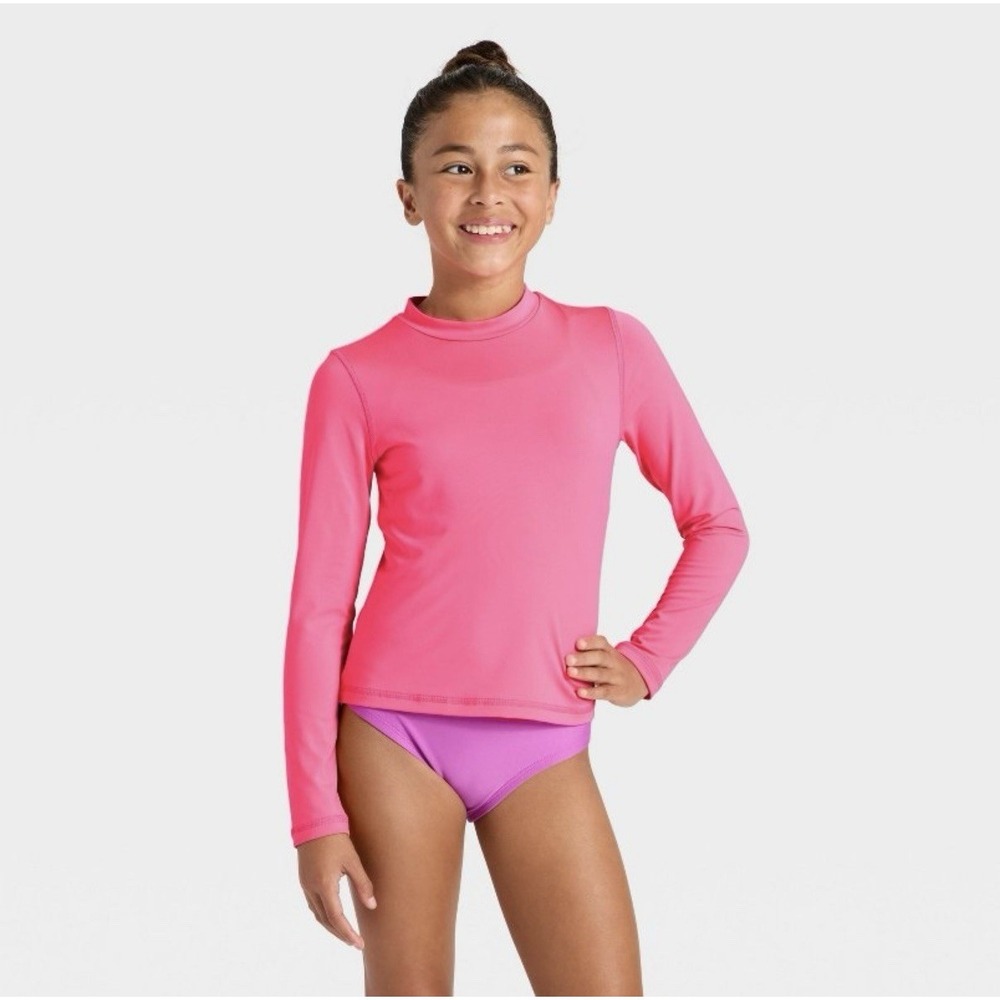 Girls' Long Sleeve Rash Guard SwimsuitTop - Cat & Jack™ Pink L Plus